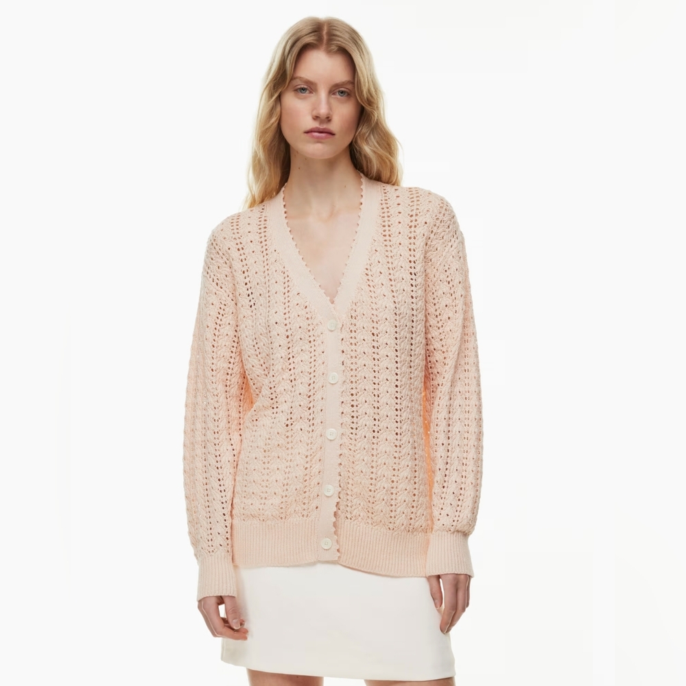 Aritzia Wilfred Reverence Relaxed V neck Cotton Cardigan NWT Soft Seashell 2XS